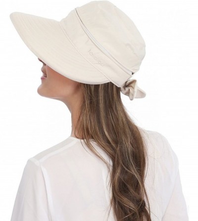 Sun Hats Wide Large Brim Sun Hat Summer UV Protection Thin Hat 2 in 1 Beach Sun Hat - Beige - CZ12B7UNC5N $12.40