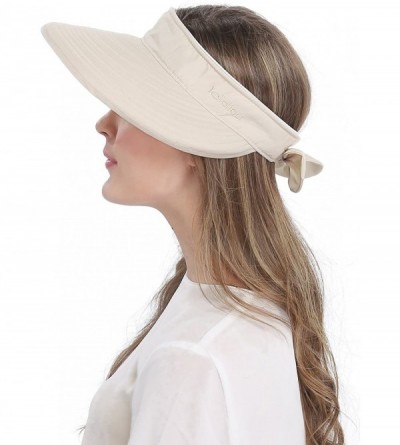 Sun Hats Wide Large Brim Sun Hat Summer UV Protection Thin Hat 2 in 1 Beach Sun Hat - Beige - CZ12B7UNC5N $12.40