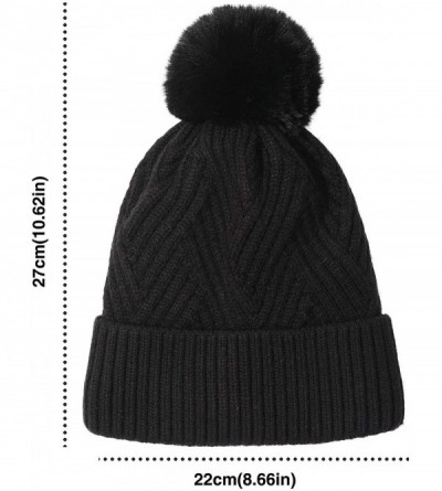 Skullies & Beanies Womens Winter Beanie Hat-Wool Knit Cap Cashmere Warm Lined Ski Cap Pom Pom - Black - CP18ZHOG8A7 $10.92