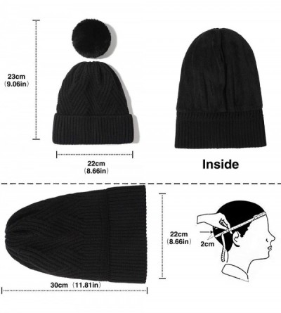 Skullies & Beanies Womens Winter Beanie Hat-Wool Knit Cap Cashmere Warm Lined Ski Cap Pom Pom - Black - CP18ZHOG8A7 $10.92
