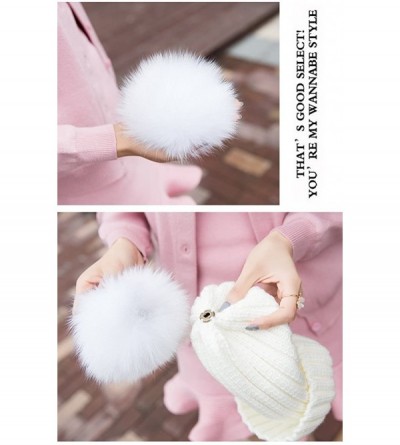 Cold Weather Headbands Winter Women's Genuine Fox Fur Pom Pom Trend Wool Knitted Beanie Hat - Grey - CE186IAIHQM $17.48