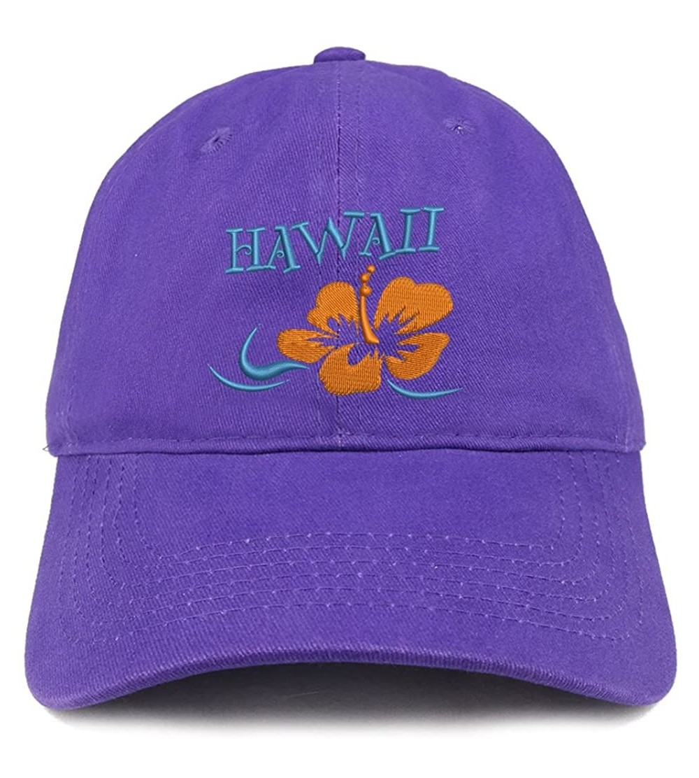 Baseball Caps Hawaii and Hibiscus Embroidered Brushed Cotton Dad Hat Ball Cap - Purple - CT180D98C77 $16.56