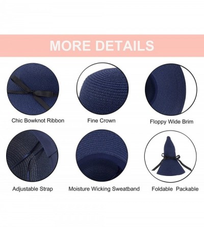 Sun Hats Women Wide Brim Straw Sun Hat Floppy Foldable Roll up Cap Beach Summer Hats UPF 50+ - Blue - C51944R9X30 $13.13