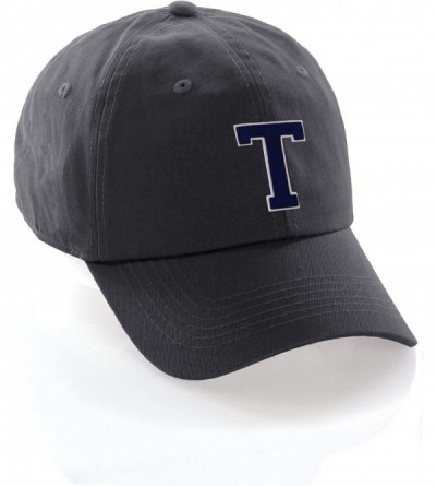 Baseball Caps Custom Hat A to Z Initial Letters Classic Baseball Cap- Charcoal Hat White Navy - Letter T - CP18ET5W0E8 $28.21