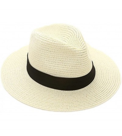 Fedoras Women Wide Brim Straw Sun Hat Roll up Hat Beach Sun Hats - Cream - CS184SI6TIT $11.41
