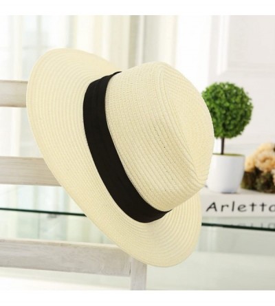 Fedoras Women Wide Brim Straw Sun Hat Roll up Hat Beach Sun Hats - Cream - CS184SI6TIT $11.41