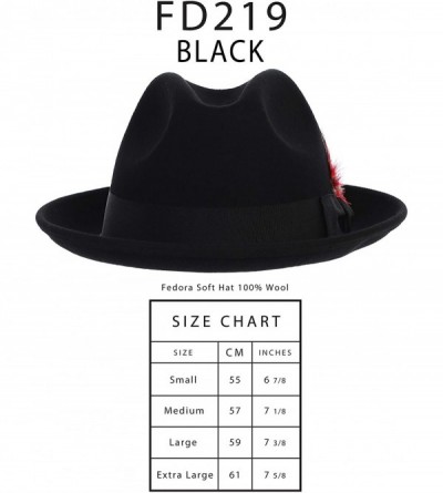 Fedoras Men's Premium 100% Wool Fedora Hat - Black - CO18O08RNZR $36.98