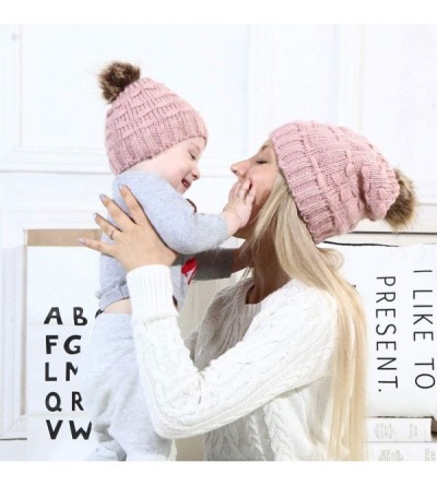 Skullies & Beanies 2PCS Parent-Child Hat- Mother&Baby Daughter/Son Winter Warm Knit Hat Family Crochet Beanie Ski Cap with Po...
