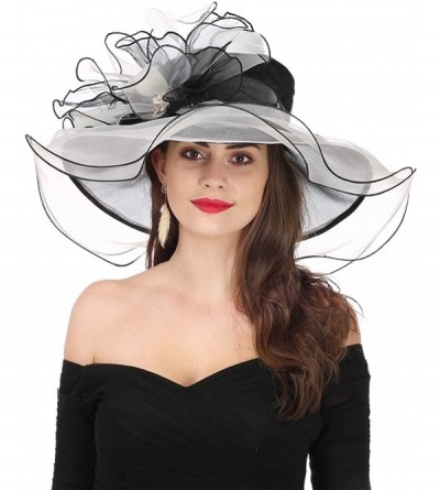 Sun Hats Women Kentucky Derby Church Cap Wide Brim Summer Sun Hat for Party Wedding - Bowknot-black/Beige - C41803RHWU0 $24.61