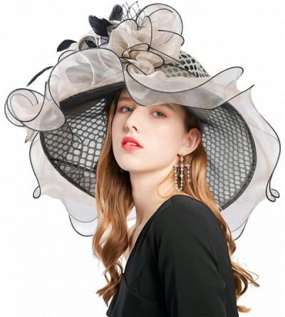 Sun Hats Women Kentucky Derby Church Hat Organza Flower Wide Brim Fascinator Hats for Wedding Tea Party- Dual-use - CA194TNY6...