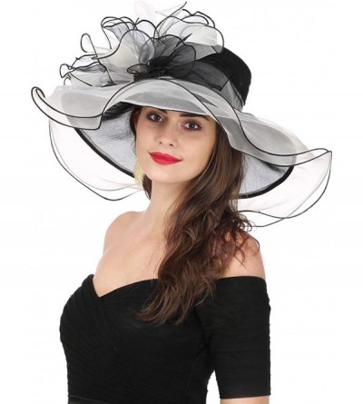 Sun Hats Women Kentucky Derby Church Cap Wide Brim Summer Sun Hat for Party Wedding - Bowknot-black/Beige - C41803RHWU0 $24.61