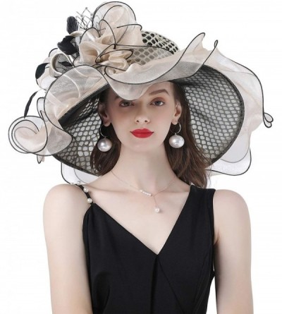 Sun Hats Women Kentucky Derby Church Hat Organza Flower Wide Brim Fascinator Hats for Wedding Tea Party- Dual-use - CA194TNY6...
