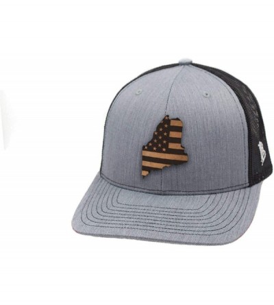Baseball Caps 'Maine Patriot' Leather Patch Hat Curved Trucker - Heather Grey/Black - CA18IGQAU5O $54.89