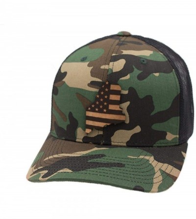 Baseball Caps 'Maine Patriot' Leather Patch Hat Curved Trucker - Heather Grey/Black - CA18IGQAU5O $47.70