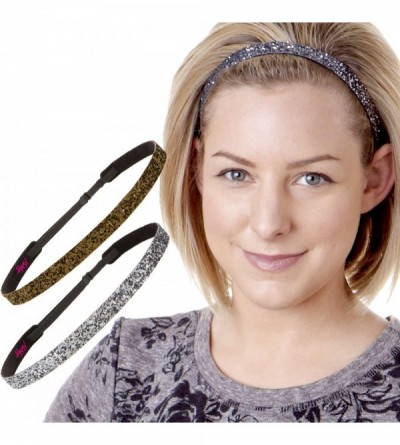 Headbands Women's Adjustable NO Slip Skinny Bling Glitter Headband - Gunmetal & Brown - CR124WE8UT9 $14.26