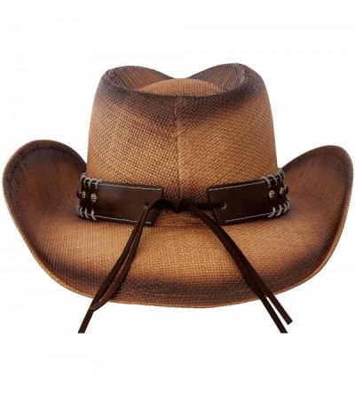 Cowboy Hats Men & Women's Woven Straw Cowboy Cowgirl Hat Western Outback w/Wide Brim - Long Horn - CS198ZAT68Q $30.51