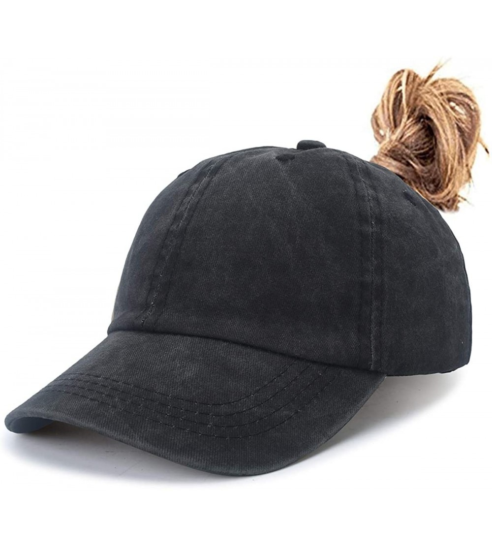Baseball Caps Women Washed Cotton High Ponytail Baseball Cap - C01-black - C518TCK9THA $15.88