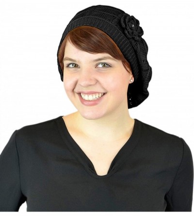Berets Women's Without Flower Accented Stretch French Beret Hat - Black-viii - CN12E9YTLAN $17.78