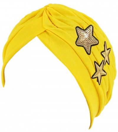 Skullies & Beanies Shiny Flower Turban Shimmer Chemo Cap Hairwrap Headwear Beanie Hair Scarf - Yellow Star1 - C418A4HA9WK $18.56