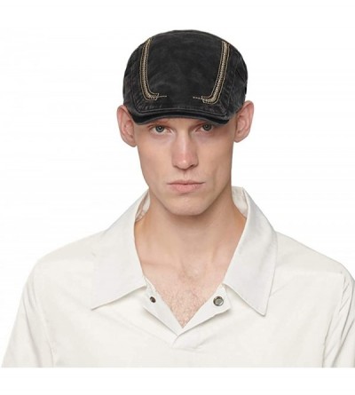 Newsboy Caps Unisex Cadet Army Cap Washed Cotton Twill Military Corps Hat Flat Top Cap - Cowboy Black - C418S6NW4QE $12.70