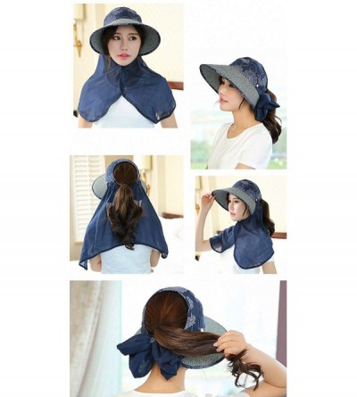 Sun Hats Women's UPF+50 Sun Visor Detachable Flap Hat Foldable Wide Brimmed UV Protection Hat - Q2-18navy - C91963MAR7N $12.25