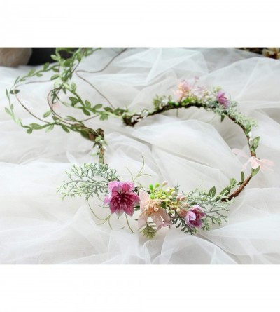 Headbands Adjustable Flower Headband Floral Garland Crown Halo Headpiece Boho with Ribbon Wedding Festival Party - W - CW18ST...