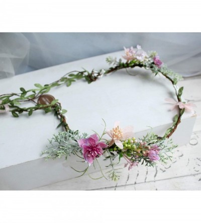 Headbands Adjustable Flower Headband Floral Garland Crown Halo Headpiece Boho with Ribbon Wedding Festival Party - W - CW18ST...
