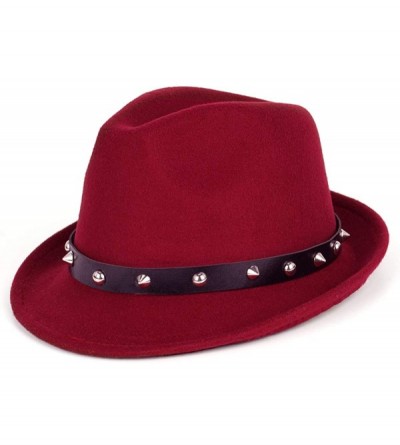 Fedoras Men's Trilby Fedora Hats Classic Manhattan Structured Wool Felt Short Brim Rivet Trilby Hat - Red - CJ18XW8D43E $15.44
