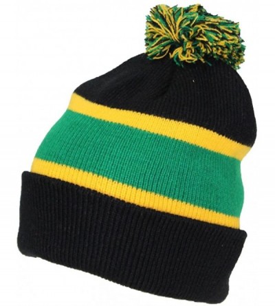 Skullies & Beanies Quality Cuffed Cap with Large Pom Pom (One Size)(Fits Large Heads) - Black/Green/Gold - CR188CW02HX $10.47