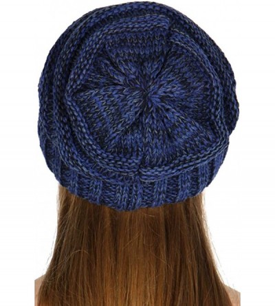 Skullies & Beanies Knit Beanie Hat- Soft Warm Cable Winter Chunky Cap- Oversized Slouchy Stretching- Pompom- for Women - Navy...