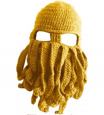 Skullies & Beanies Knit Beard Octopus Hat Mask Beanies Handmade Funny Party Caps with Wig Hair Winter - Octopus - Yellow ( Ad...