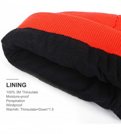 Skullies & Beanies Thinsulate Thermal Lining -5℉ Winter Hat Wool Acrylic Knit Gloves Caps Set - Orange Hat - CQ18ZC2XHLZ $26.69