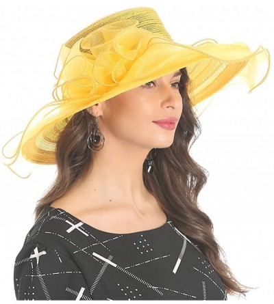 Sun Hats Kentucky Derby Hat Women Church Hat for Wedding Tea Party - Yellow - C318NEM7YMC $20.70