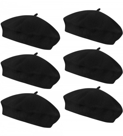 Berets 6 Pieces Wool Beret Hat French Style Beanie Hats Fashion Ladies Beret Caps for Women Girls Lady - Black-6 Pack - CC193...