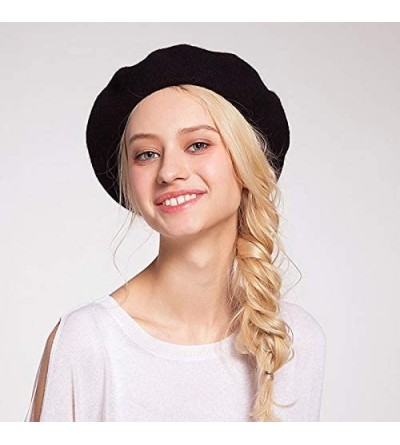 Berets 6 Pieces Wool Beret Hat French Style Beanie Hats Fashion Ladies Beret Caps for Women Girls Lady - Black-6 Pack - CC193...