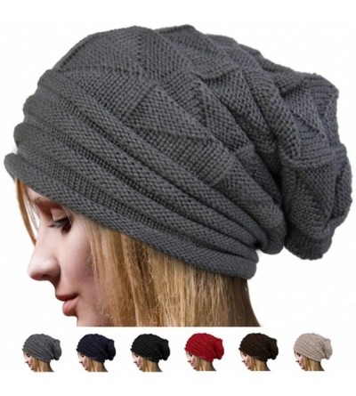 Skullies & Beanies Women Hat- Women Fashion Winter Warm Hat Girls Crochet Wool Knit Beanie Warm Caps - (Fluff) Navy - CC1888A...