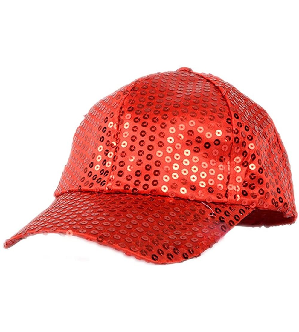 Baseball Caps Glitter Sequins Baseball Caps Snapback Hats Party Outdoor Adjustable Hat for Women Men - Red - CZ188A3M0M4 $8.86