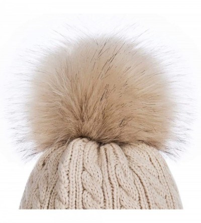 Skullies & Beanies Womens Winter Beanie Hat- Warm Fleece Lined Knitted Soft Ski Cuff Cap with Pom Pom - Red - CH18A2I89OK $11.30