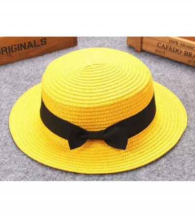Sun Hats Women Hats-2018 Summer Solid Color Bowknot UV Protection Visor Beach Cap - Yellow - C218DZGM4IR $8.61