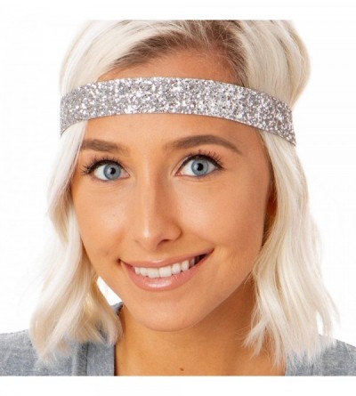 Headbands Women's Adjustable Non Slip Wide Bling Glitter Headband Silver Multi Pack - Silver & White - CZ11RV72267 $14.99