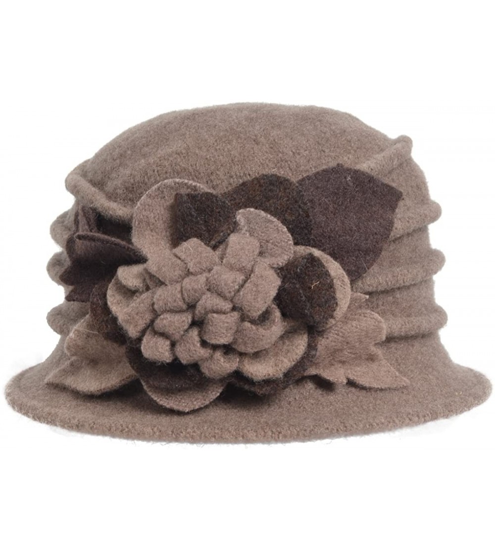 Bucket Hats Women's Wool Dress Church Cloche Hat Bucket Winter Floral Hat - Brown - CM12L3NZWEN $12.04