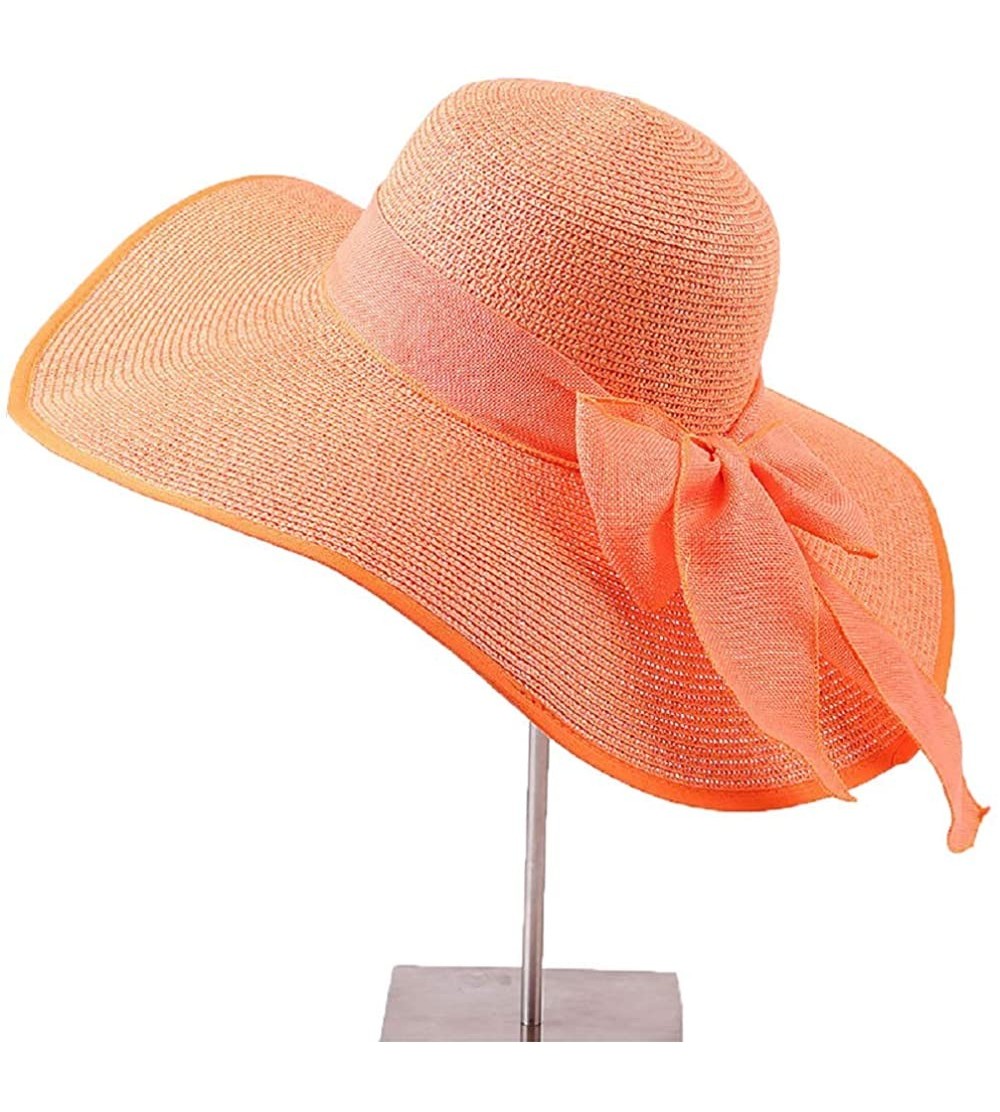 Sun Hats Womens Big Bowknot Straw Hat Foldable Roll up Sun Hat Beach Cap UPF 50+ Protection Sun Hats 041 - Orange-a - CN18WK9...