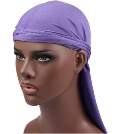 Skullies & Beanies Cotton Stretchable Premium Durag 360 Waves Extra Long Tail Straps for Men - Purple - CY18Q2IUE6N $22.04