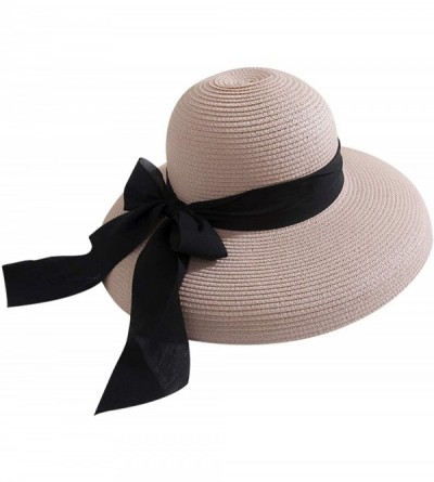 Sun Hats Womens Floppy Straw Hat Wide Brim Summer Beach Cap Bowknot Sun Hat - Pink - CU18SUCILYY $7.82