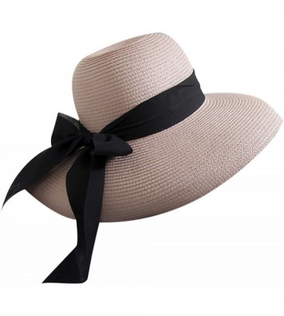 Sun Hats Womens Floppy Straw Hat Wide Brim Summer Beach Cap Bowknot Sun Hat - Pink - CU18SUCILYY $7.82