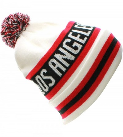 Skullies & Beanies USA Favorite City Cuff Winter Beanie Knit Pom Pom Hat Cap - Los Angeles - White Black - CD11Q2U65XF $14.36
