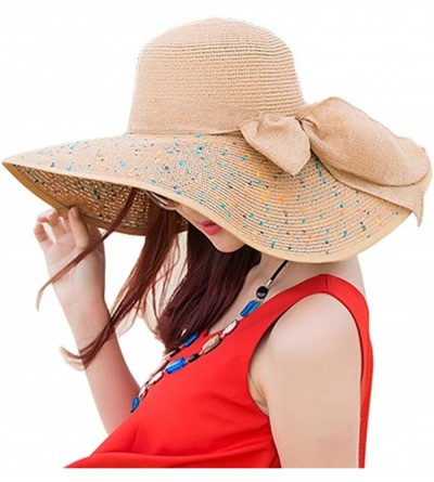 Sun Hats Women's Big Bowknot Straw Sun Hat Floppy Foldable Roll up UV 50+ Beach Cap - Navy Blue With Black Bow - CT18SURC2HN ...