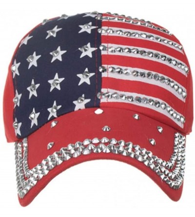 Sun Hats American Embroidered Baseball Cap Adjustable Rhinestone - Red - CF18RQUGHO2 $9.82