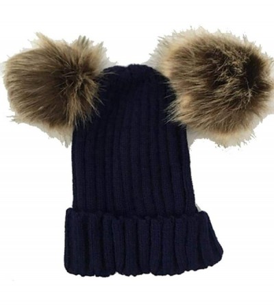 Skullies & Beanies Adults Children Double Fur Winter Casual Warm Cute Knitted Beanie Hats Hats & Caps - Navy Blue - C318ADU2X...