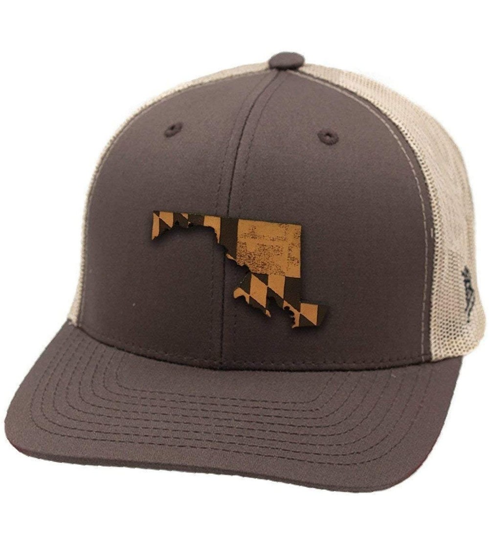 Baseball Caps Maryland 'The 7' Leather Patch Hat Curved Trucker - Brown/Tan - CS18IGQL6KT $20.75